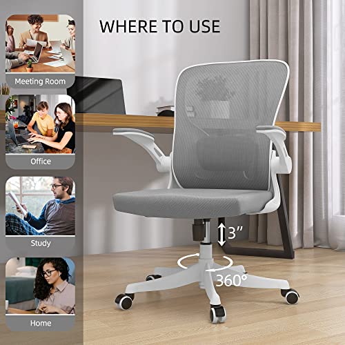 Monhey Ergonomic Office Chair, 90°-125° Tilt Back Home Desk Chair with 360° Swivel & Mute Wheels, High Back Mesh Computer Chair for Adults with Lumbar Support, 330 LBS Capacity (01White+Gray) - color: 01white+gray
