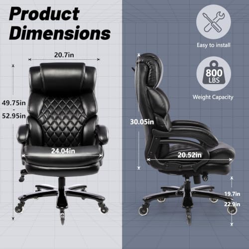 800LBS Big and Tall Office Chair for Heavy People, Heavy Duty Executive Chair with High Back, Extra Wide Seat and Adjustable Lumbar, Large Computer Desk Chair Comfortable for Home Office - color: Black