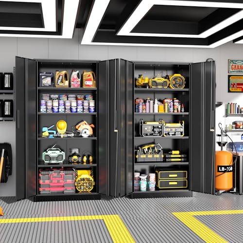 Greenvelly Metal Storage Cabinet with Lock,71" Metal Garage Cabinet with 2 Doors and 4 Adjustable Shelves,Lockable Storage Organization, Steel Tool Cabinets for Office,Home,Garage,Gym,School (Black) - color: Black, size: 71" Storage Cabinet