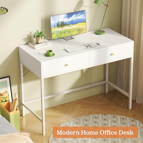 SUPERJARE 39.4" White Desk with 2 Drawers, Modern Makeup Vanity Desk - color: White, size: 39.4 inch