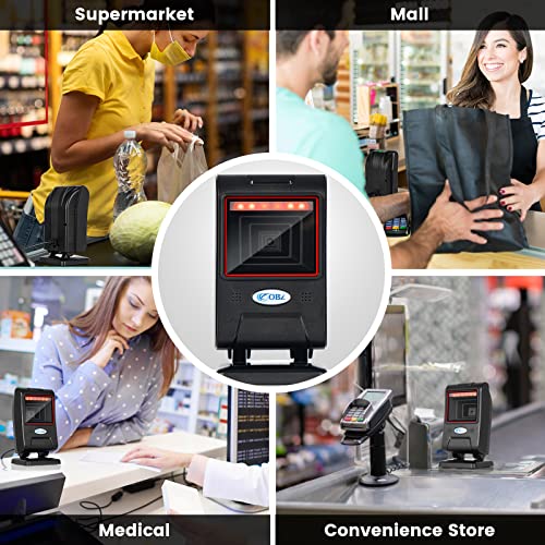 OBZ Hands-Free Desktop Barcode Scanner,Omnidirectional 1D 2D QR Code Reader with Adjustable Scan Head,USB Wired Automatic Sensing Bar Code Scanner for PC,Android,POS,Linux,Warehouse,Retail,Supermarket