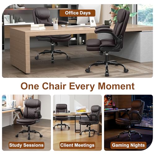 Office Desk Chair, Ergonomic Computer Chair with Unique Dual-Layer Support - color: Dark Brown