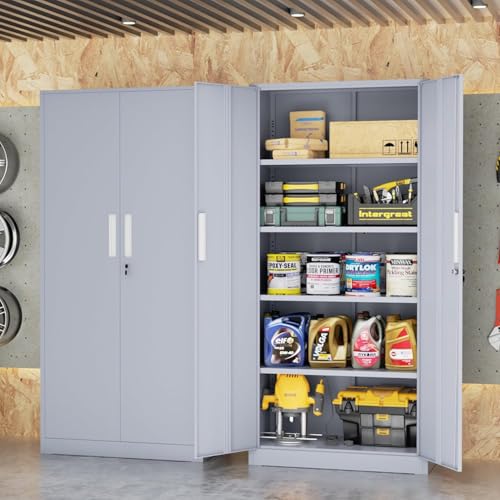 Bonusall 72" Metal Garage Storage Cabinet, 2 Locking Doors & 4 Adjustable Shelves Tall Storage, Heavy Duty Steel Tool Cabinet for Home - color: Grey, size: MSC-72-D16