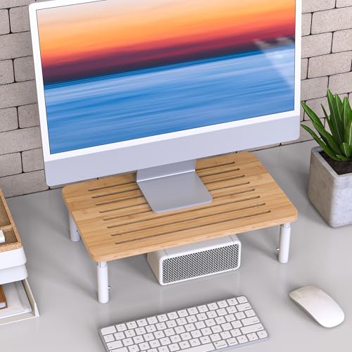 Bamboo Monitor Stand Riser, 4 Adjustable Height,Easy Assembly