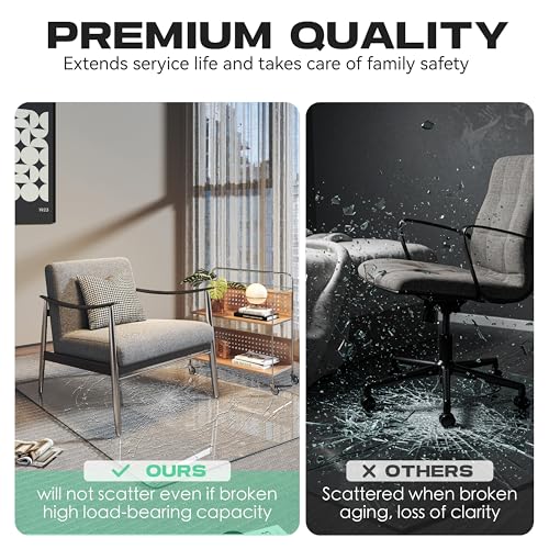 Tempered Glass Office Chair Mat, 50" x 44" Transparent Chair Mat, Heavy Duty 1,000lb, Round Corner Polished Edge, Glides Smoothly, Easy Clean, Protector Mats for Home Hardwood Floors Carpet - size: 50" x 44"