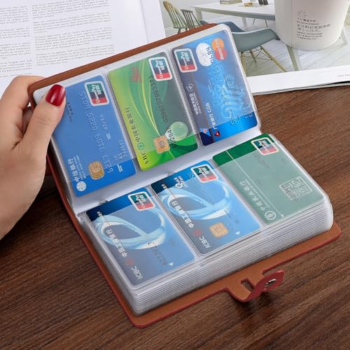 RFID Credit Card Holder, Leather Business Card Organizer with 96 Card Slots, Credit Card Case for Managing Your Different Cards and Important Documents to Prevent Loss or Damage (Dark Red) - color: Dark Red