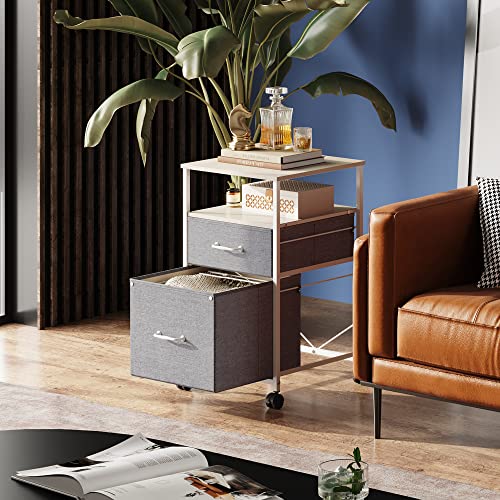 DEVAISE 2 Drawer Mobile File Cabinet, Fabric Vertical Filing Cabinet - color: Light Grey