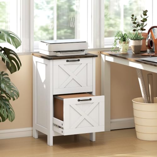 HOMCOM 2 Drawer Vertical File Cabinet with Silent Slides, Distressed White - color: Distressed White