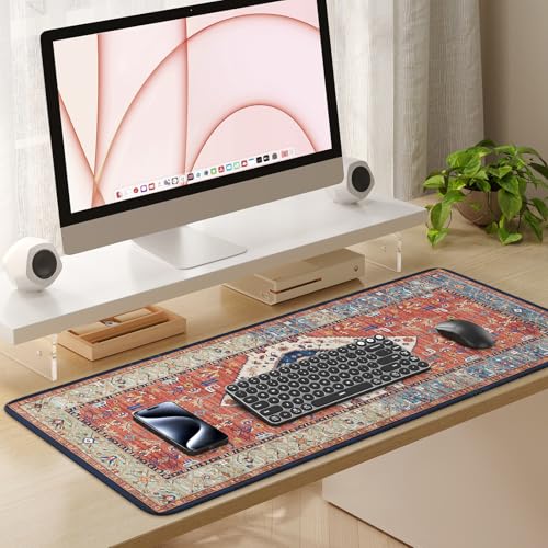 iLeadon Persian Rug Mouse Pad, Large Desk Mat for Keyboard and Mouse | Computer Desk Cover Mat with Smooth Lycra Surface, Mousepad with Non-Slip Base, Keyboard Mats for Women Office, Home - color: Terracotta Red