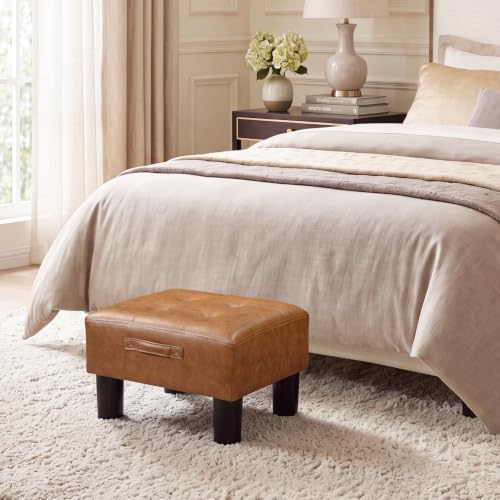 Joveco Small Ottoman Foot Stool,15" Square Upholstered Foot Rest with Legs - color: Caramel Brown