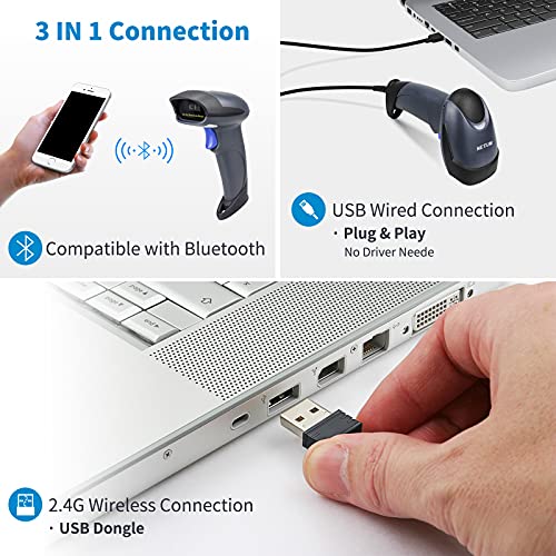 NETUM Wireless 2D QR Barcode Scanner with Stand, Bluetooth for Tablet -M8S | 3 in 1 Automatic Bar Code Imager Reader Handhold Scanner Gun Compatible for Laptops, Computers, Cashier, POS - size: 2D -M8S