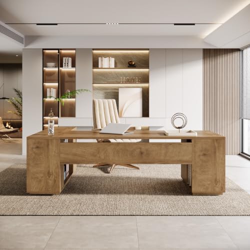 Tribesigns 86" L-Shaped Executive Office Desk, Extra Large Home Office Desk - color: Light Brown