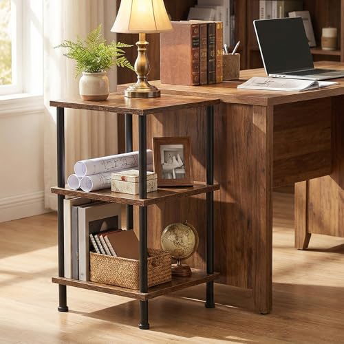 HOOBRO 3-Tier Corner Shelf Stand, Corner Square Rack Display Shelf, Tall Storage Plant Stand, Bookcase for Small Spaces, Living Room, Home Office, Kitchen, Rustic Brown and Black BF153CJ01 - color: Rustic Brown + Black, size: 11.8"L x 11.8"W x 24.8"H