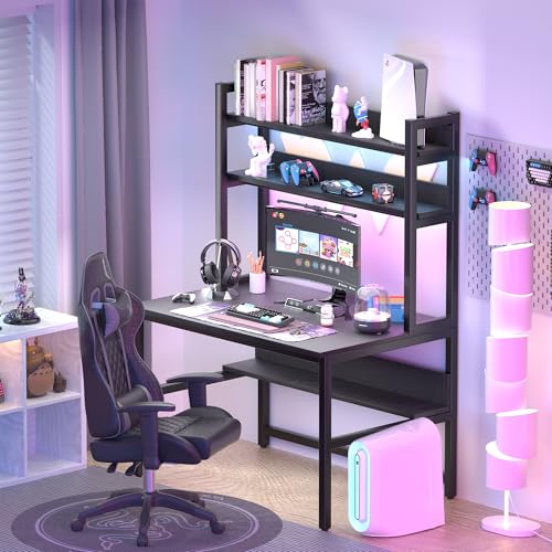 Aquzee Desk with Hutch, Computer Desk with Shelves, 55 Inch - color: Black, size: 55inch