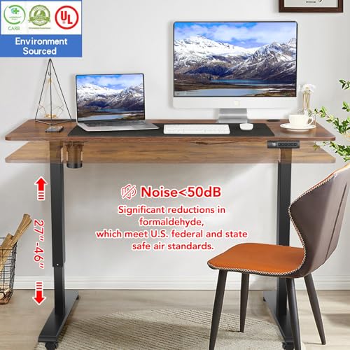 55 x 24 in Electric Standing Desk Adjustable Height, Sit Stand Home Office Rolling Computer Desk with 35 x16 in Mouse Pad, Wheels and Hooks,27''-46'' Lifting Range Stand up Desk(Brown) - color: Brown, size: 55 x 24''