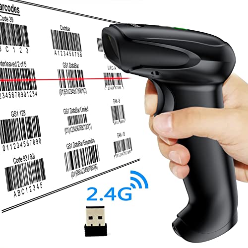 USB Wireless Barcode Scanner,Symcode 2.4GHz Handheld Automatic 1D Laser Barcode Scanner Reader 328 Feet Transmission Distance Rechargeable 1D Laser Bar Code Scanner - color: USB Wireless Barcode Scanner