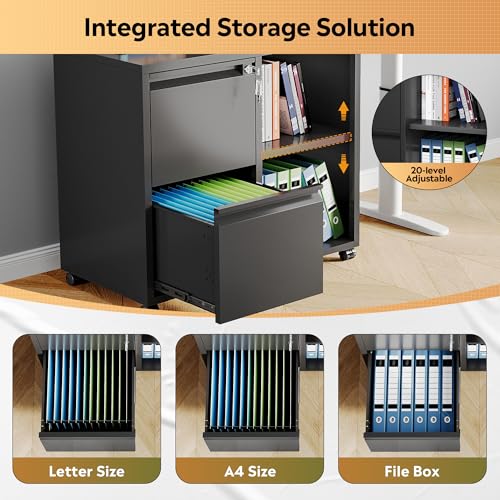 DEVAISE Lateral File Cabinet with 2 Drawers and Adjustable Shelf - color: Black