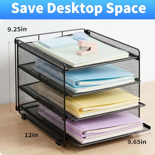 OPNICE Desk Organizer, 4-Tier Paper Organizer Letter Tray, Black - color: Black, size: 9.7" x 12" x 9.3"