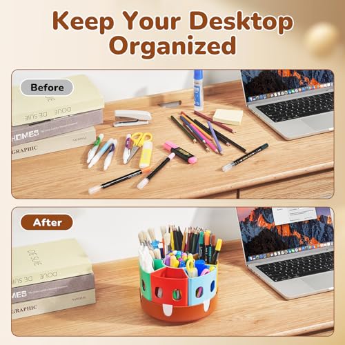 GAMENOTE Rotating Art Supply Organizer, Lazy Susan Caddy, Small | Rotating organizer keeps markers, crayons and craft supplies visible and easy to reach on classroom or home desks - size: Small, 8"d x 5"h