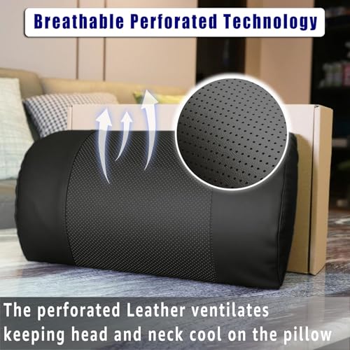 Non-Slip Memory Foam Neck Pillow for Recliner - Adjustable and Breathable Perforated Leather Design in Black, Ideal for Pain Relief at Home, Office, and Travel - color: Black