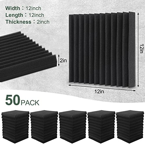 50 Pack Acoustic Foam Panels,2"X 12" X 12"Sound Proof Foam PanelsHigh Density Sound Absorbing Panels,Soundproof Wedges Panels for Studio Recording & Office & Home - color: 50P-Foam