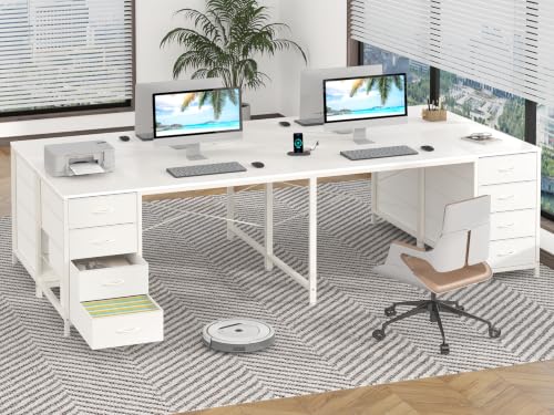 95" 2 Person Desk with 8 Fabric Drawers for Home Office, Living Room - color: White, size: 18.9"D x 94.5"W x 29.3"H