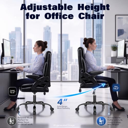 Ylzyxal Ergonomic Office Chair with Airbag Lumbar Support & Armrest, 90°-160° Recline Rolling Chair 440lb Capacity, Executive Office Desk Chairs Breathable Leather, Computer Chair with Silent Wheels - color: Black