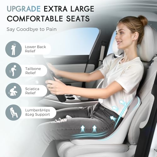 Car Seat Cushion and Lumbar Support Pillow, Larger Memory Foam Seat Cushion, Ergonomic L-Shaped Design Cushion for Back Pain Relief, Non-Slip Driving Cushion for Car, Office, Truck, Wheelchair-Gray - color: Gray