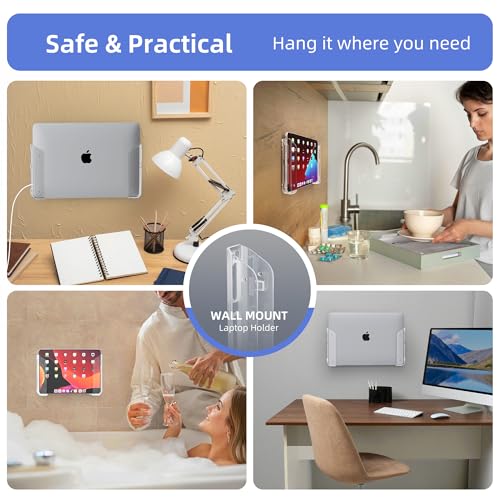 ELETIUO Clear Wall & Under Desk Laptop Mount Holder–Adhesive & Screw in,1.02"/ 26 mm,Anti-Scratch Pads,Universal for MacBooks,Surface,Keyboards,Tablets,Switch &More - color: Transparent