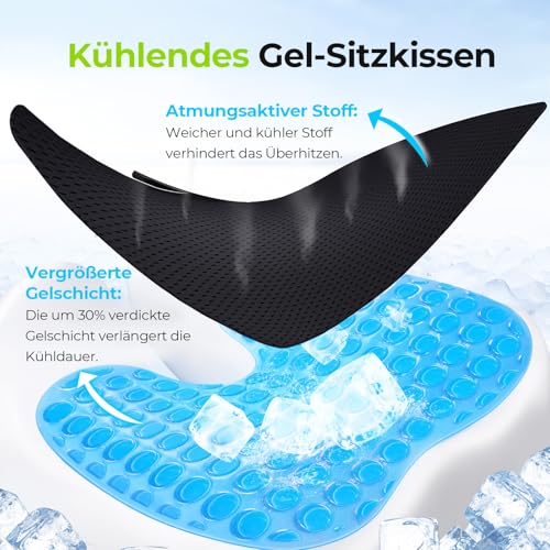 AUVON Triple-Layer Gel Seat Cushion for Cool & Pressure-Free Sitting | Chair Cushion with Cooling Gel, Ergonomic Dual-Density Memory Foam for Hemorrhoid, Sciatica & Tailbone Pain Relief, Anti-slip