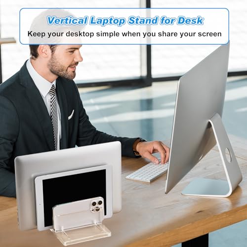 Chunful Adjustable Vertical Laptop Stand for Desk, Acrylic 3 Slot Laptop Holder Desktop, Invisible Desktop Notebook Dock for Notebook Computer, All Gaming Laptops up to 17'' - color: Clear, style: 3 Slot