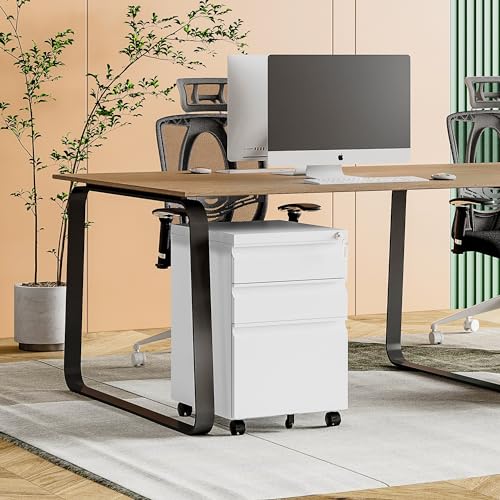 MIIIKO 3 Drawer File Cabinet on Wheels, Home Office Mobile File Drawers Under Desk, Full Assembled White Filing Cabinets with Lock for Legal/Letter/A4 File Folders - color: White, size: 3Drawer-24.5"H