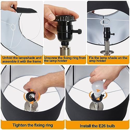 Table Lamp for Bedroom Set of 2 with USB C+A Ports,Modern Night Stand Lamps - color: Silver Base + Black Lampshade