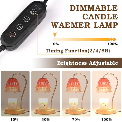 Funistree Flower Candle Warmer Lamp with Timer, Dimmable Candle Lamp Warmer, Christmas Birthday Gifts for Women Mom Her, Housewarming Home Decor, Lotus Wax Warmer for Yankee Candles - Pink Flower - color: 12 Pink Flower
