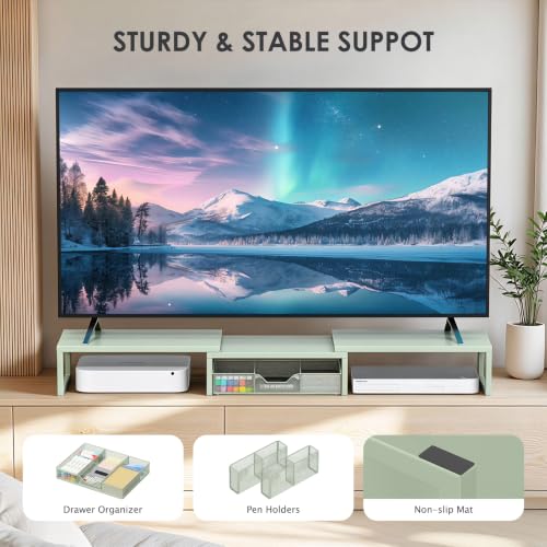 OPNICE Desk Organizers and Accessories, Dual Monitor Stand Riser - color: Matte Green