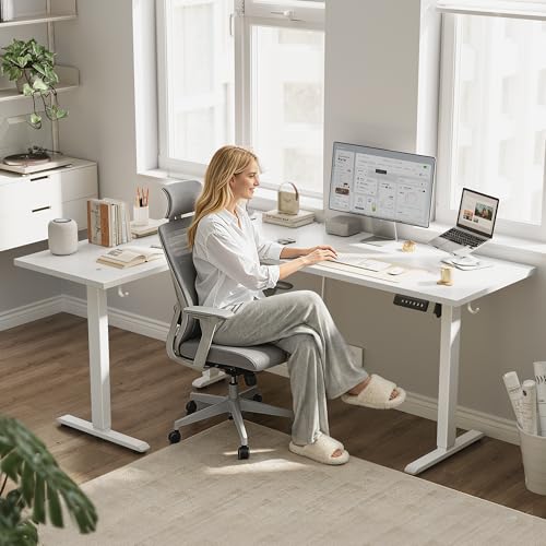Klicelor L Shaped Standing Desk 63 x 48 Inch, Electric Height Adjustable Corner Desk for Home Office Workstation, Ergonomic Sit to Stand Computer Table with Memory Controller, White - color: White, size: 63 x 48 Inch