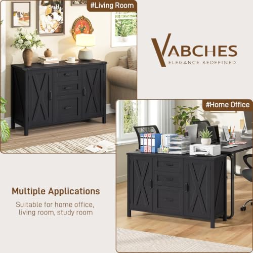 Vabches File Cabinet with 3 Drawers Fits Files Letter/A4 Size, Rustic Black - color: Rustic Black