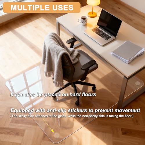 Azadx Tempered Glass Chair Mat for Carpet 36" x 48" Heavy Duty Chair Mat | 1/5" Thick for Carpeted Floor/Hard Floor Easy Glide Carpet Protector with Round Corner and Polished Edge, Scratch-Resistant - size: 36"x 48"x 1/5"Thick