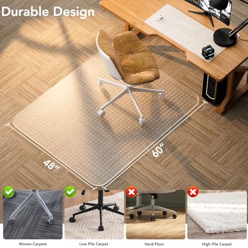 Office Chair Mat for Low Pile Carpet, 48" x 60" Clear Plastic | Floor Protector, Heavy Duty Desk Chair Mat for Rolling Chairs, Smooth Glide Computer Mat for Home Office - size: 48"x60"