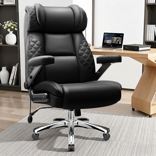 Big and Tall Office Chair, Desk Computer Chair for Heavy People, Oversized Executive Gaming Chair, Extra Wide 500LBS Ergonomic Comfy Office Chair with Adjustable Lumbar Support & 5D Flip Arms - color: Matte Black