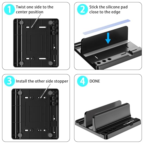 Vertical Laptop Stand, Adjustable 3 in 1 ABS | Space-Saving Desktop Dock, Compatible with MacBook, HP, Dell, Microsoft Surface, Fits Most Laptops (Black, 1 Slot) - color: Black-1 Slot Version