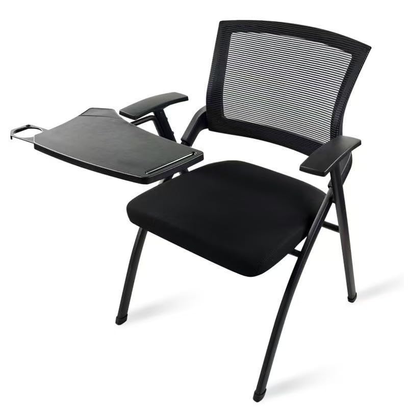 Folding Chair with Desk Attached & Cup Holder- Foldable Arm Chair for Training & Classroom - Conference Room Mesh Back Guest Chair with Padded Seat- Portable Flip-Top Desk Chair for Office Meeting - color: With Writing Tablet