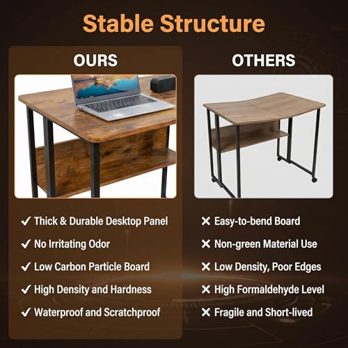 Mobile Foldable Desk w/Wheels and Feet Pads, Foldable Computer Desk, Folding Desk, Small Computer Desk for Small Spaces, Folding Table for Office Bedroom Living Room-Rustic Brown - color: Brown Folding Table