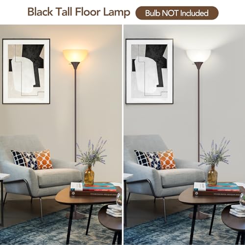 Coucrek Floor Lamp, LED Standing Lamps with White Plastic Shade, Corner Floor Lights for Living Room Bedroom, Rotary Switch, Bulb not Included, Brown - color: Brown