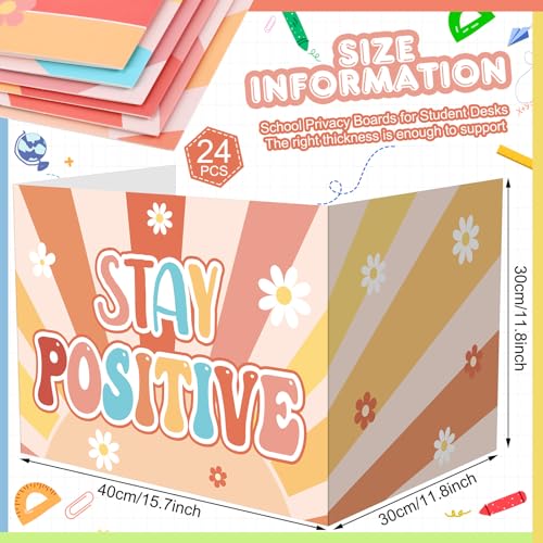 Honoson 24 Pcs Inspirational Privacy Folders for Students | Cardboard Desk Shields with Motivational Words, 6 Designs for Classroom Study, Tri-fold Exam Dividers, Bulk Test Boards - style: Groovy