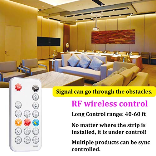 WOBANE 32.8ft Warm White LED Strip Lights with Remote,Dimmable Tape Lights | Flexible,Timing,Memory Function,ETL Power Supply,600 LEDs Supper Bright for Room,Kitchen,Bed,Under Cabinet,Wardrobe,3000K - color: Warm White, size: 32.8ft RF Remote