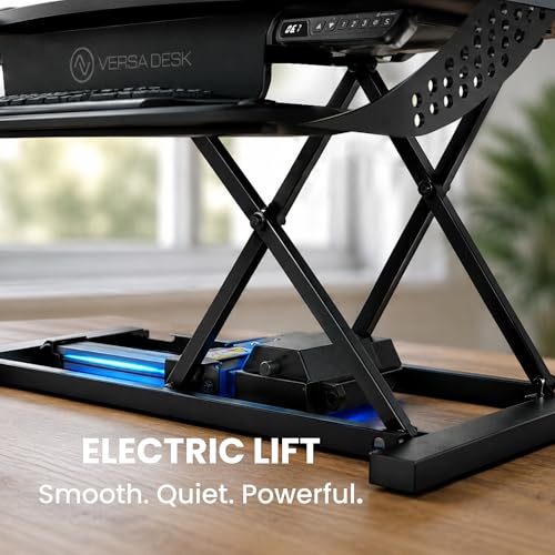 VERSADESK PowerPro Elite 36” - Electric Adjustable Desk Converter with Programmable Controller and USB Hub. Mobile App Controllable. Removable Keyboard Tray - Powerful Riser Lifts 80 lbs – Black - color: Black, size: 36" Wide