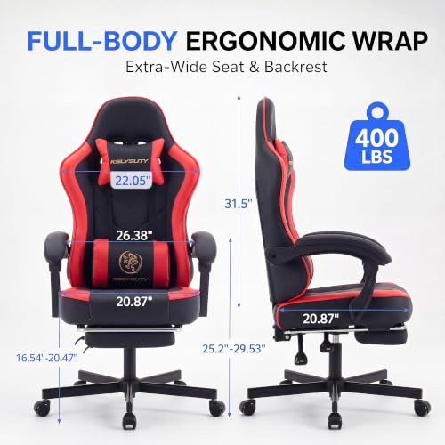 Desk Computer Gaming Chair - High Back Ergonomic Office Chair with Footrest and Lumbar Support, Swivel Comfy Home Gamer Video Game Chairs with Pocket Spring Cushion for Adults (Red Leather) - color: Classic Red Leather