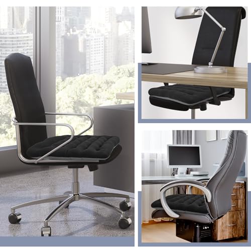 BUYUE Good Support Office Chair Cushion Padded, Soft Velvet Comfortable Non-Slip Seat Cushion for Computer Desk Kitchen Chair (1 Count, Black) - color: Black