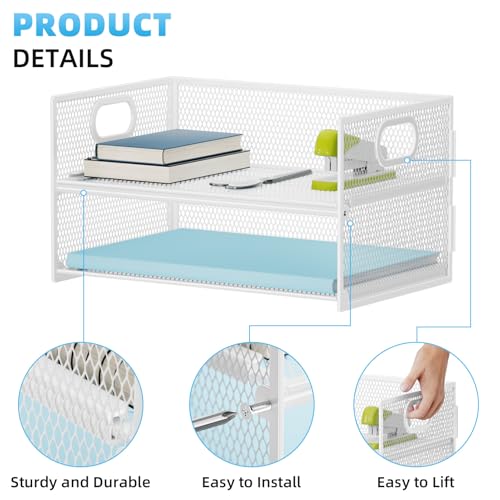 Marbrasse 2 Tier Paper Organizer Letter Tray, Mesh File Organizer with Handle, Paper Sorter Desk Organizer for Home Office Supplies - White - color: White
